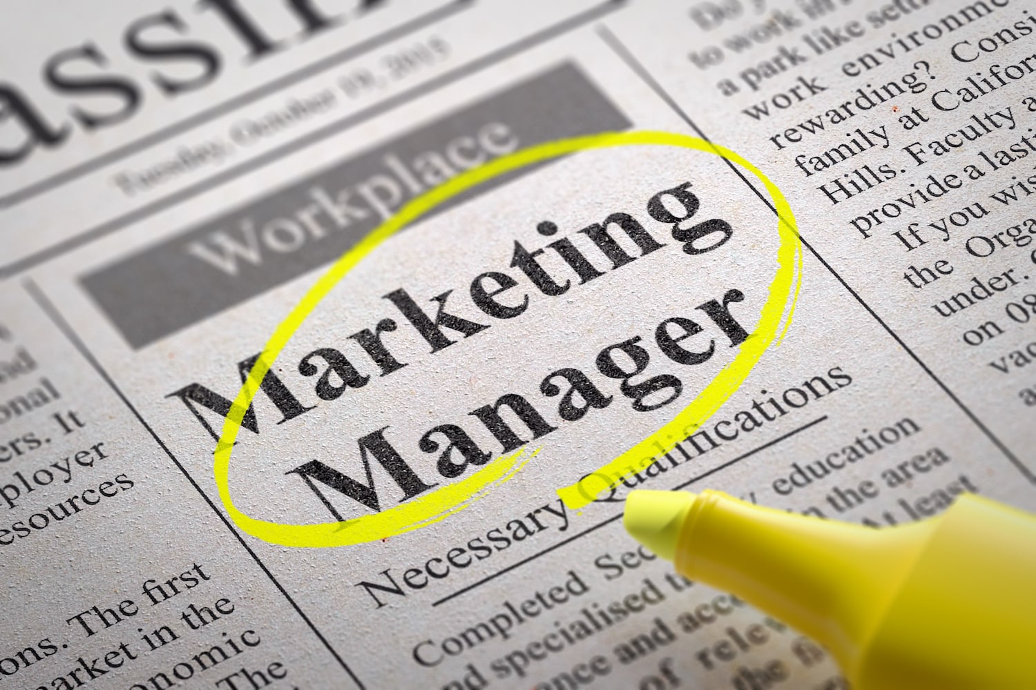 Marketing Manager Jobs in Newspaper.