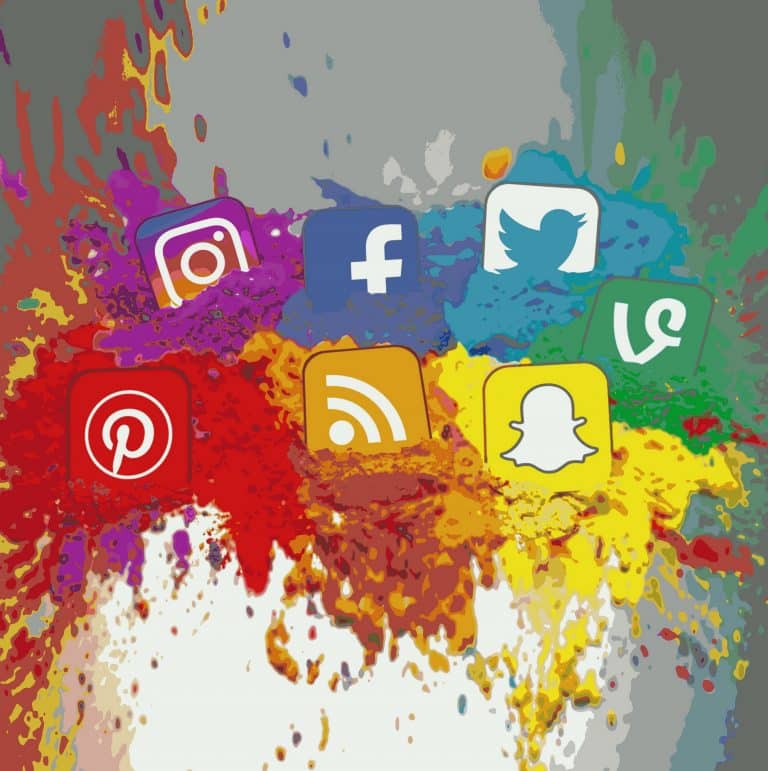Social media icons montage. Social media can be used to digitally market products, and is a no-cost and effective promotion marketing strategy